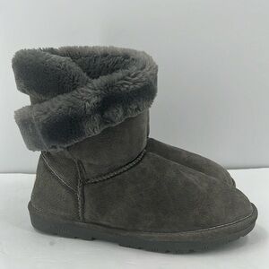 Lamo Essentials Gray Suede Shearling Lined Wrap Boots Winter